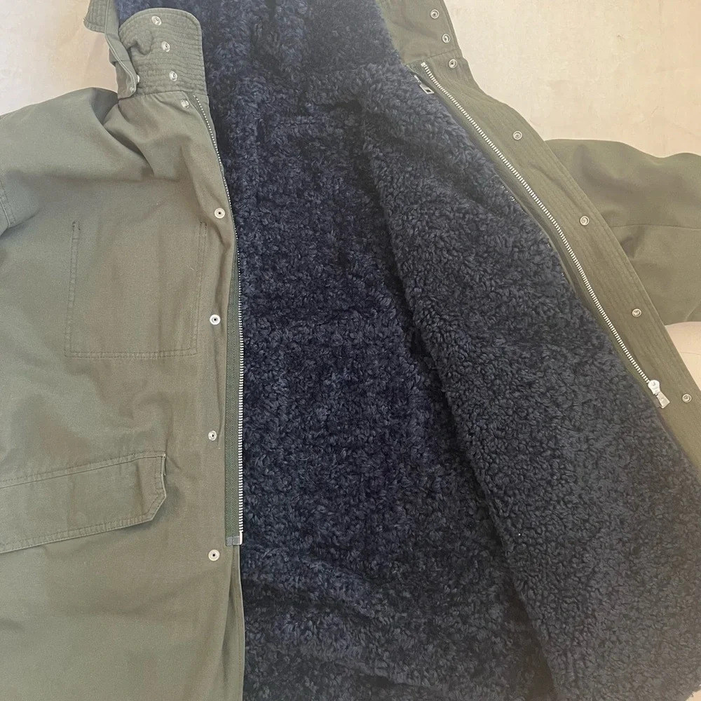 NWT Zadig & Voltaire Khaki Green Parka Coat Faux Shearling Lined Size Medium M - Picture 13 of 14